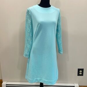 Carol Brent 1960s powder blue spring open knit sleeve dress